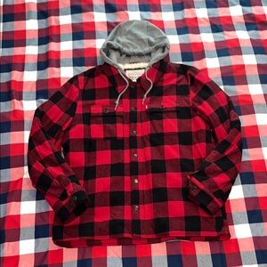 Levi’s men’s Red and Black Plaid Men's jacket with Hood size XL